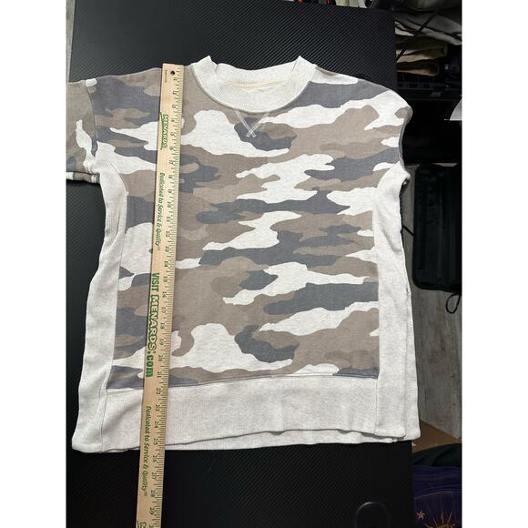 Aerie Oversized Camo Crewneck Light Camo Cozy Lounge Size XS Rib Trim Side Slits - Picture 5 of 7